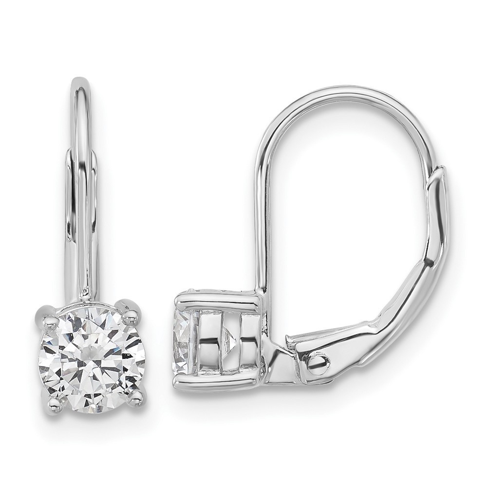 925 Sterling Silver Rhodium-plated 5mm CZ 2 Stone Leverback Earrings